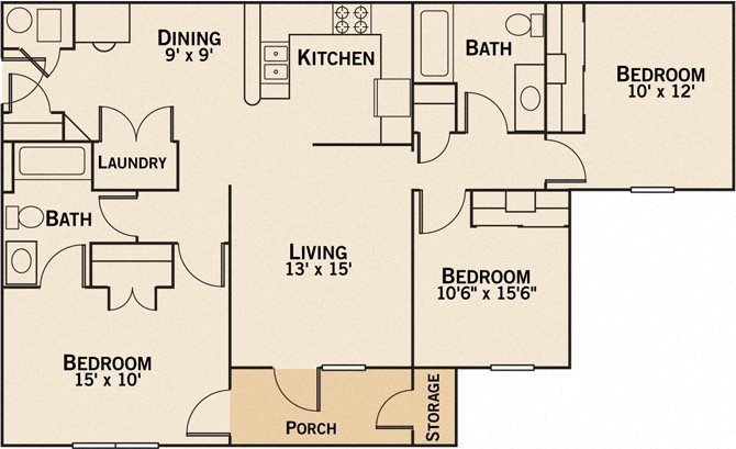 Windsor - Three Bedroom Apartment Three Bedroom Apartment - Devonshire Apartments - Greenwood